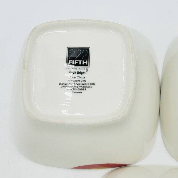 222 Fifth Orbit Bright Square 6" Cereal Bowls Fine China Set of 3 - Picture 12 of 14